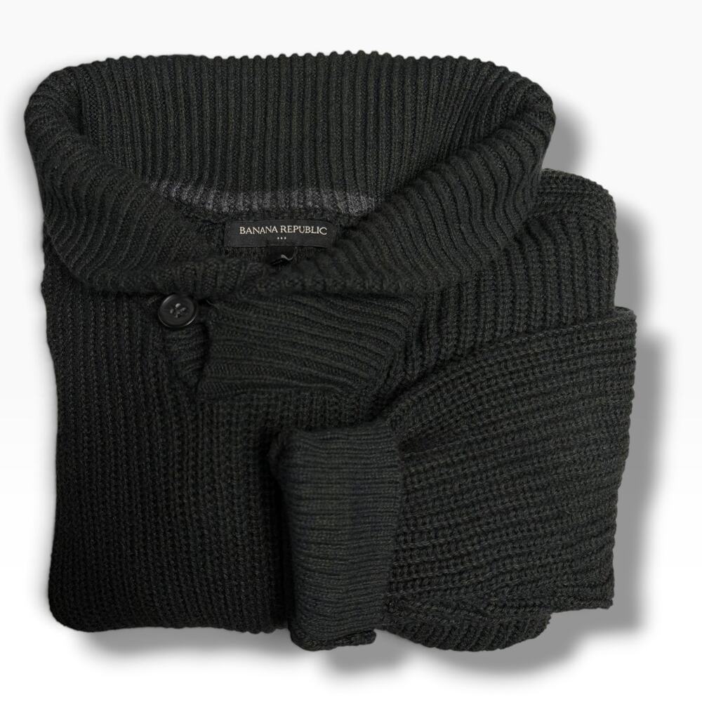 Banana Republic Men’s Shawl Collar Sweater Size L Dark Grey Cotton Wool Blend